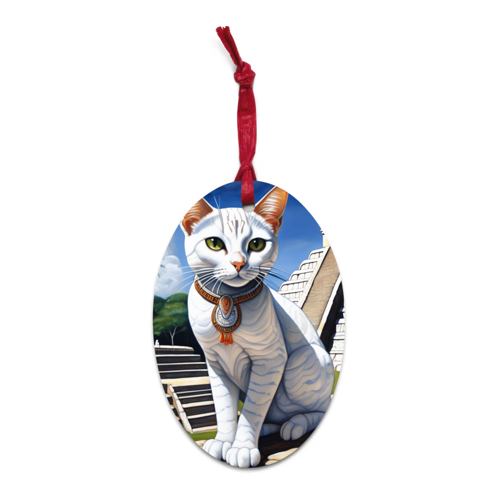 PugMug Custom White Companion Cat Wooden Ornament