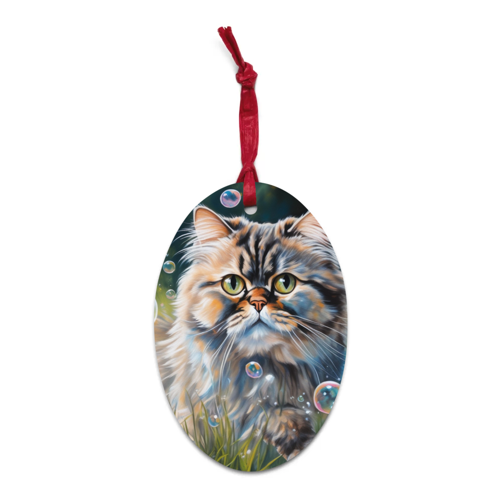 PugMug Custom Tabby Persian Cat Wooden Ornament