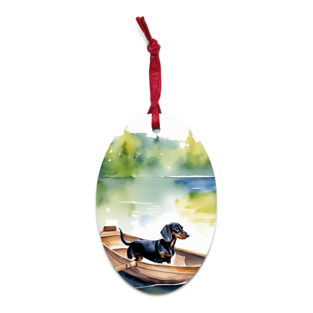 PugMug Custom Black Dachshund Wooden Ornament