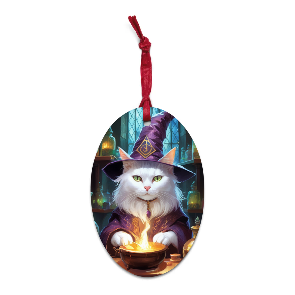 PugMug Custom White Companion Cat Wooden Ornament