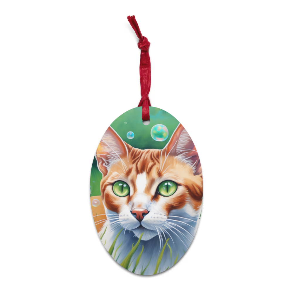 PugMug Custom White Abyssinian Cat Wooden Ornament