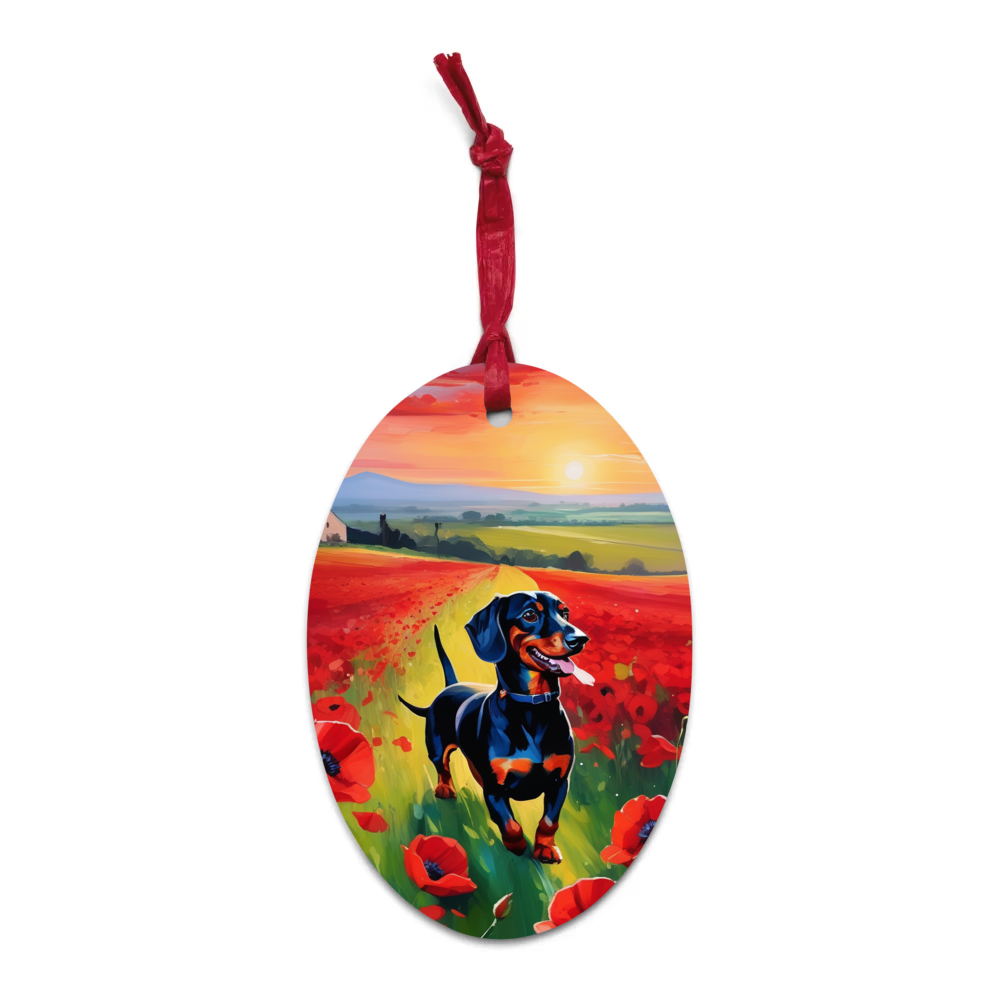 PugMug Custom Black Dachshund Wooden Ornament
