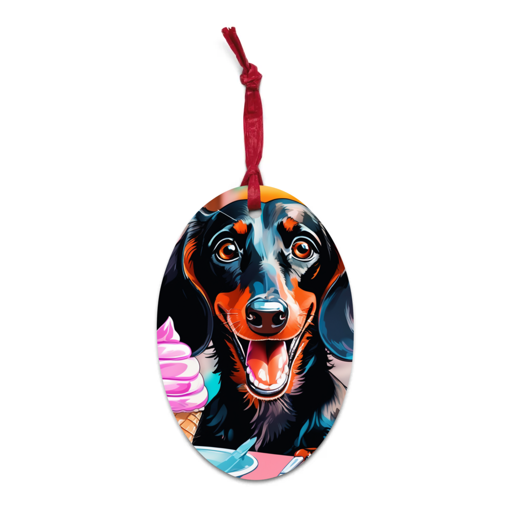 PugMug Custom Black Dachshund Wooden Ornament