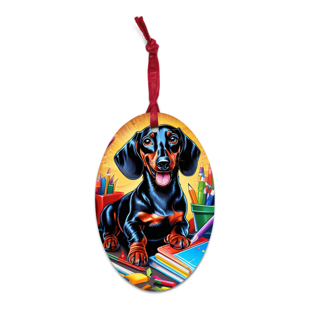 PugMug Custom Black Dachshund Wooden Ornament