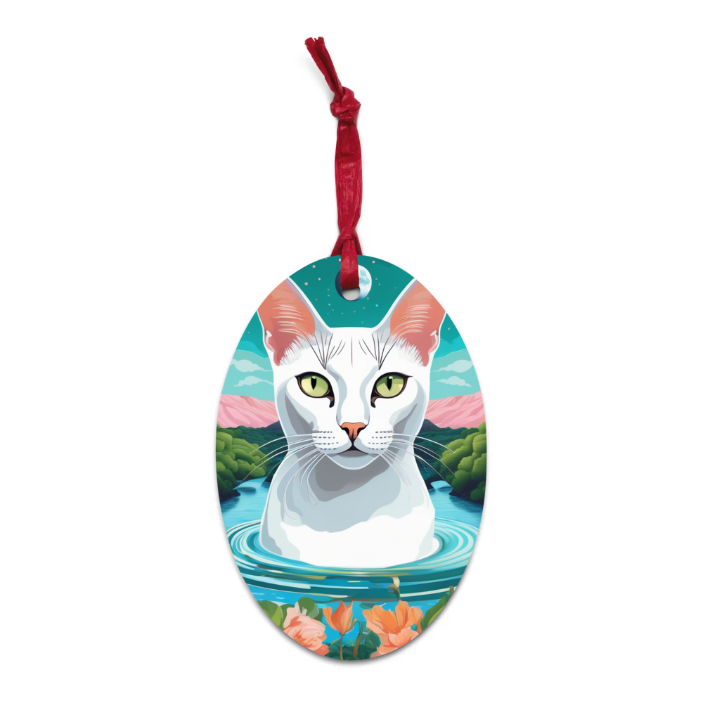 PugMug Custom White Abyssinian Cat Wooden Ornament