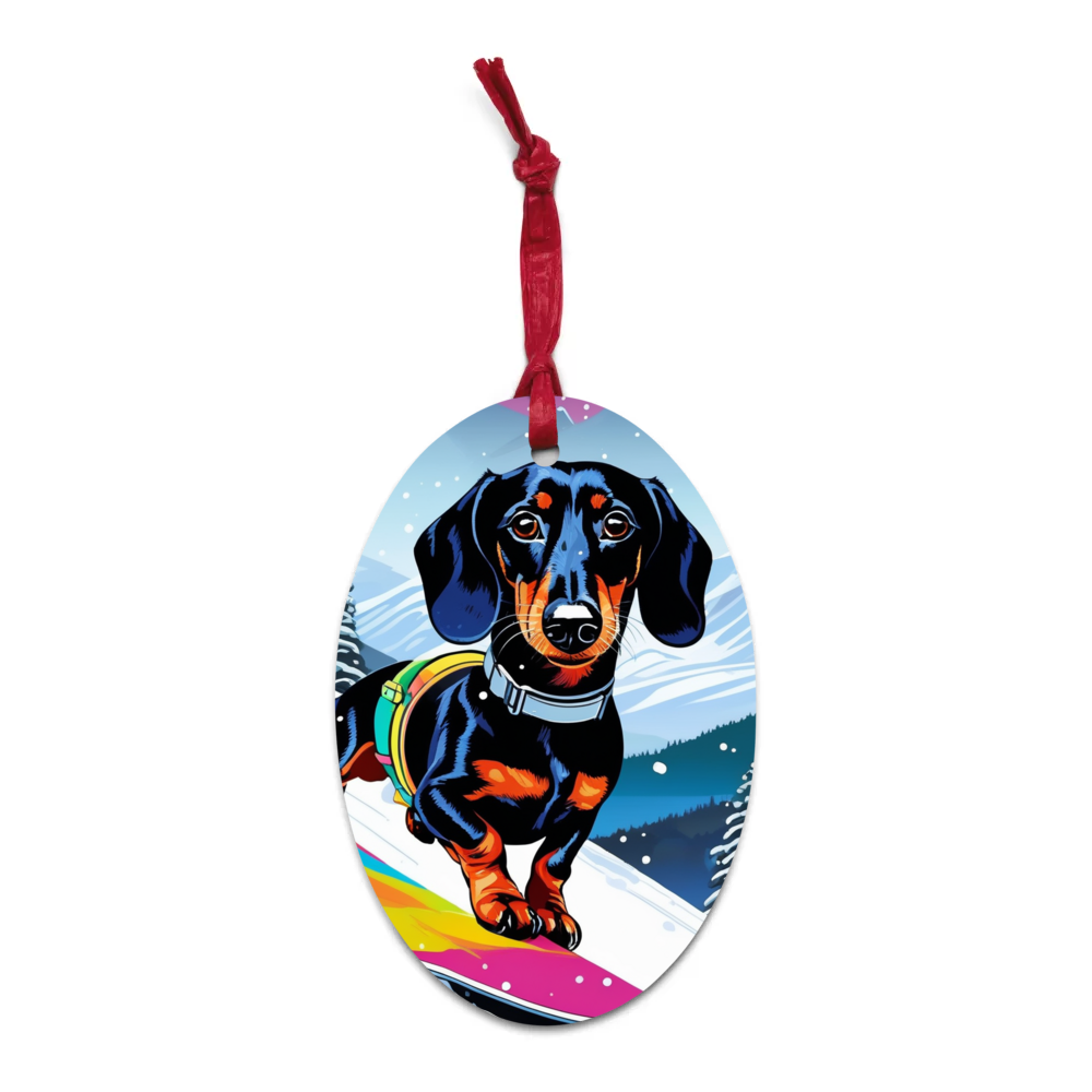 PugMug Custom Black Dachshund Wooden Ornament