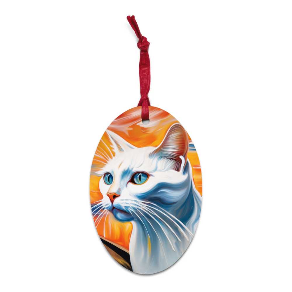 PugMug Custom White Companion Cat Wooden Ornament