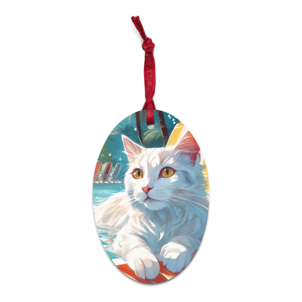 PugMug Custom White Companion Cat Wooden Ornament