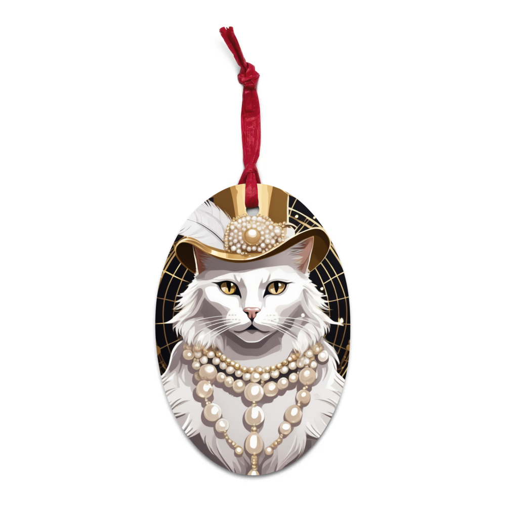 PugMug Custom White Companion Cat Wooden Ornament