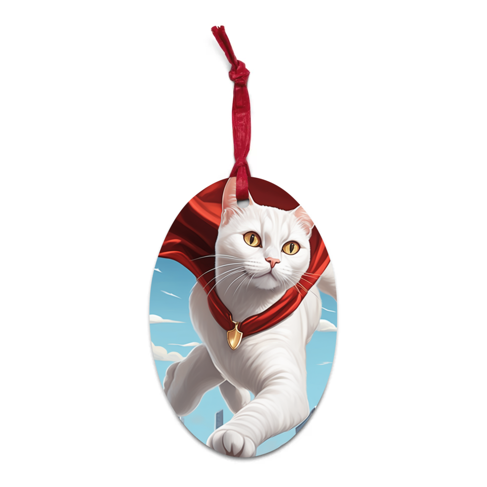 PugMug Custom White Companion Cat Wooden Ornament