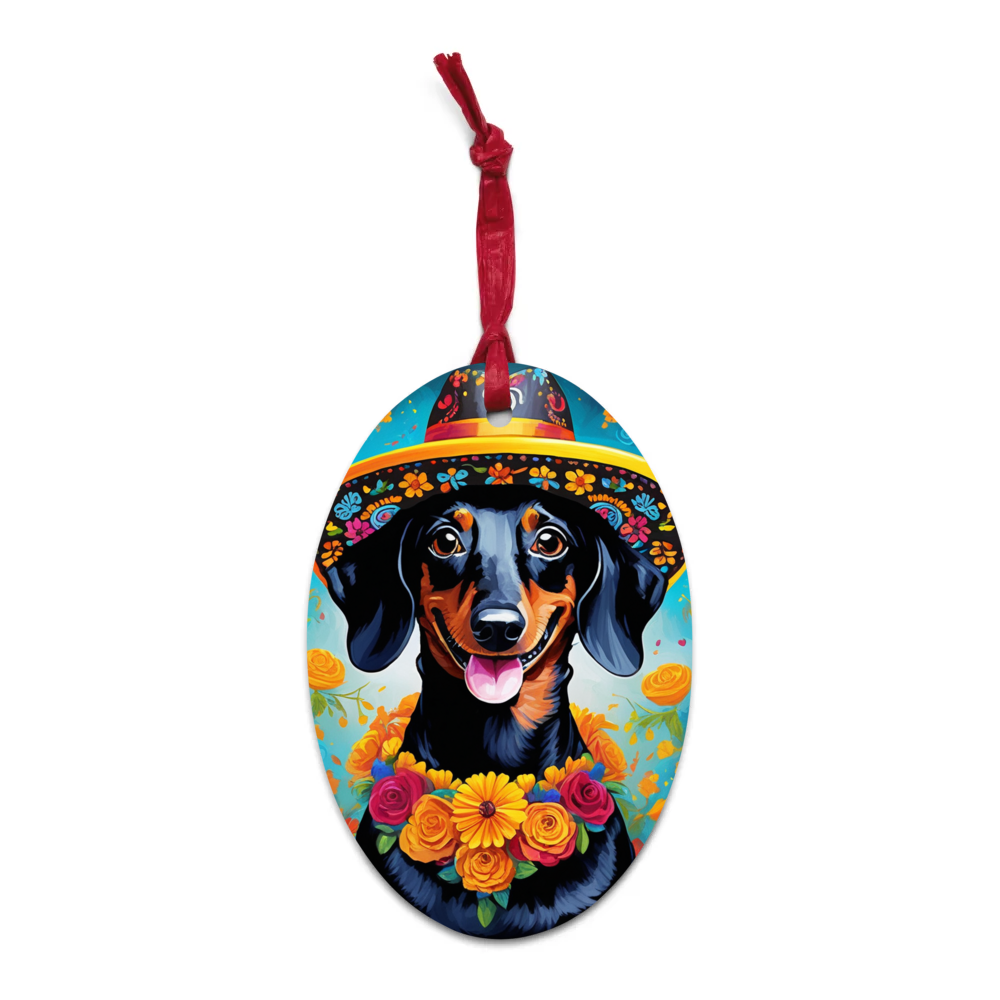 PugMug Custom Black Dachshund Wooden Ornament