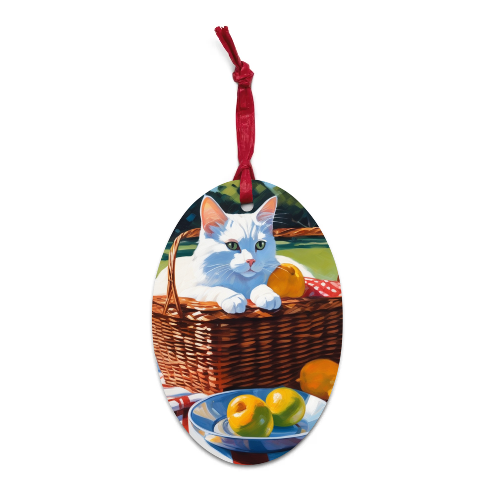 PugMug Custom White Companion Cat Wooden Ornament