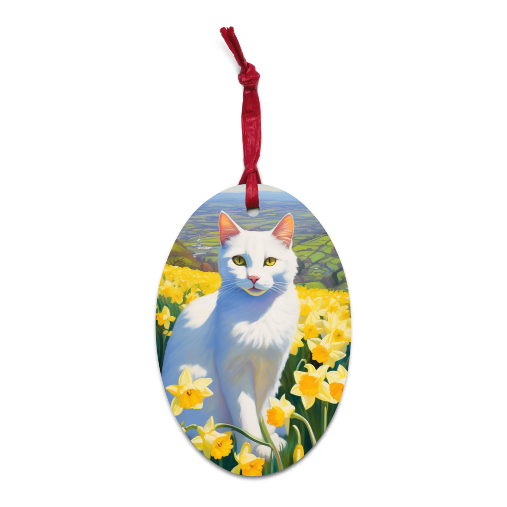 PugMug Custom White Companion Cat Wooden Ornament