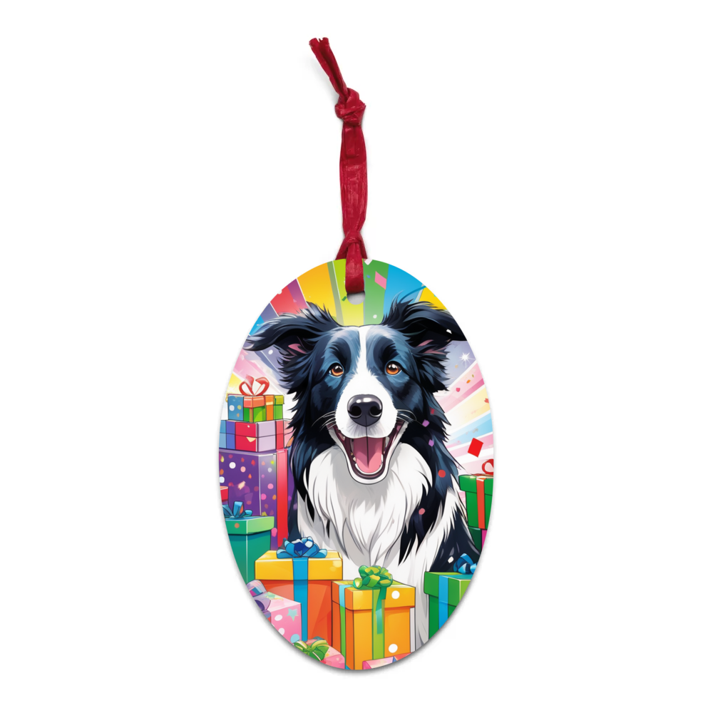 PugMug Custom Border Collie Wooden Ornament