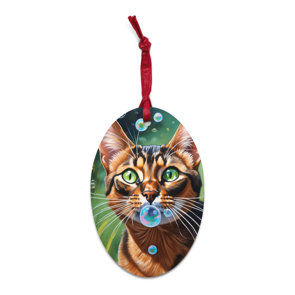 PugMug Custom Tabby Abyssinian Cat Wooden Ornament