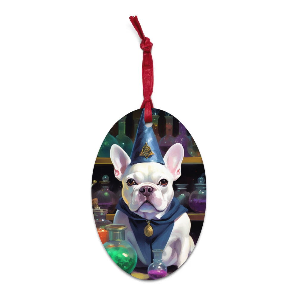 PugMug Custom White French Bulldog Wooden Ornament