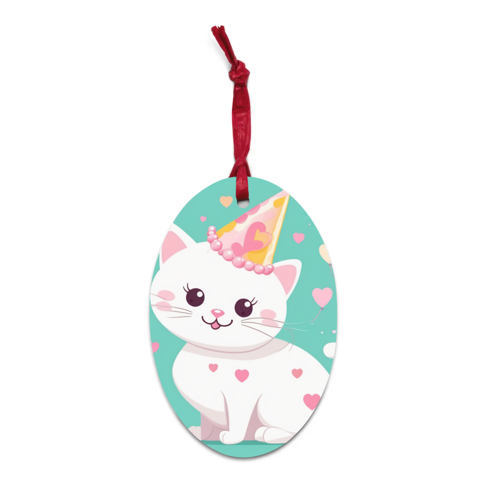 PugMug Custom White Companion Cat Wooden Ornament