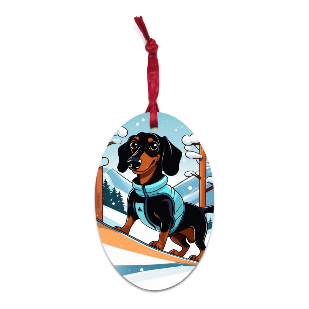 PugMug Custom Black Dachshund Wooden Ornament