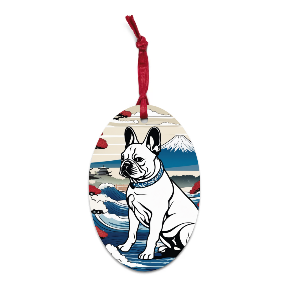 PugMug Custom White French Bulldog Wooden Ornament