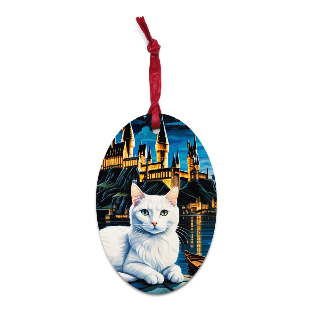 PugMug Custom White Companion Cat Wooden Ornament