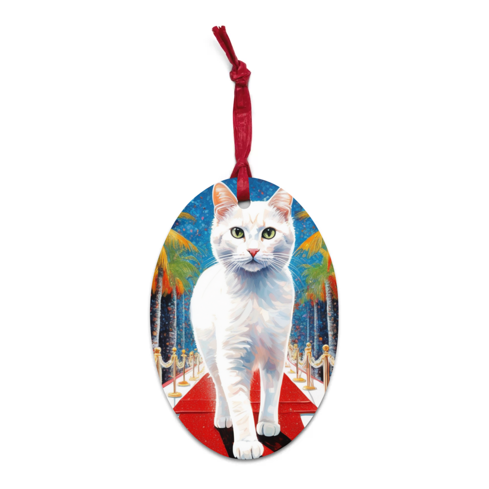 PugMug Custom White Companion Cat Wooden Ornament