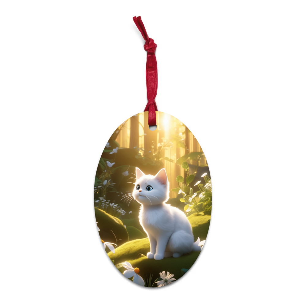 PugMug Custom White Companion Cat Wooden Ornament