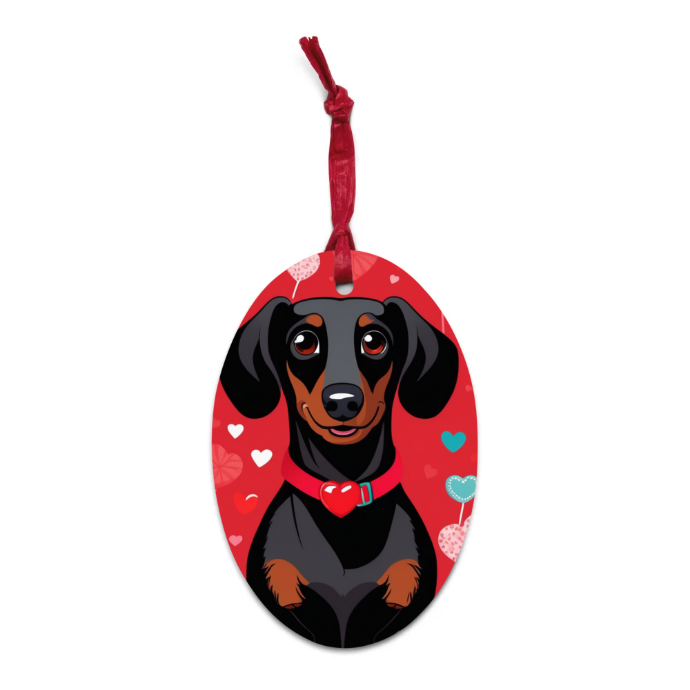 PugMug Custom Black Dachshund Wooden Ornament