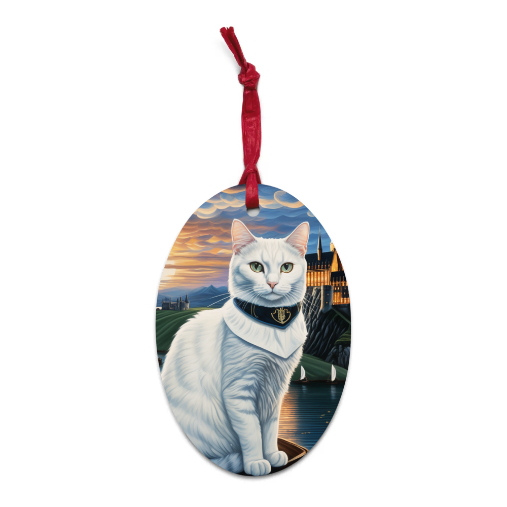 PugMug Custom White Companion Cat Wooden Ornament