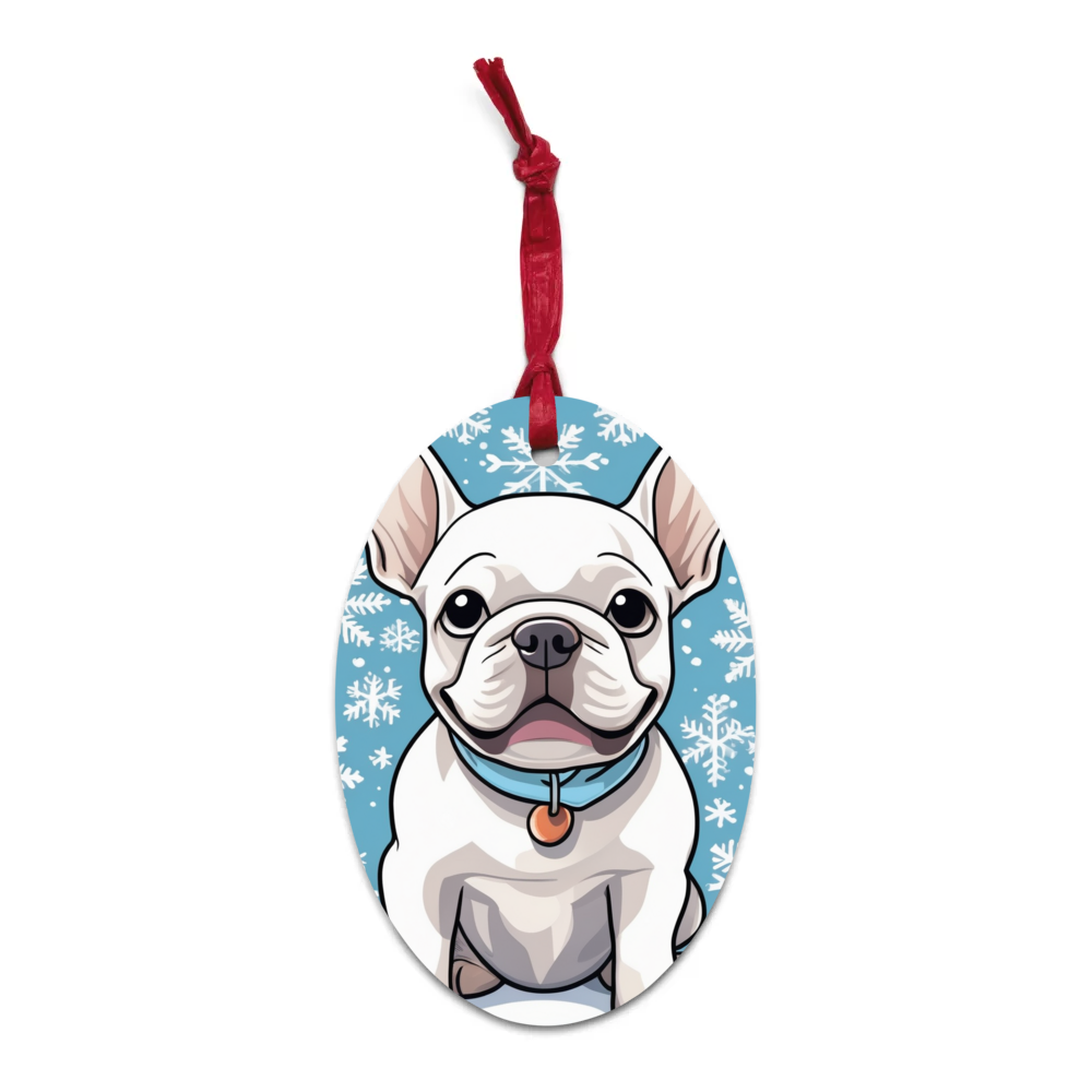PugMug Custom White French Bulldog Wooden Ornament