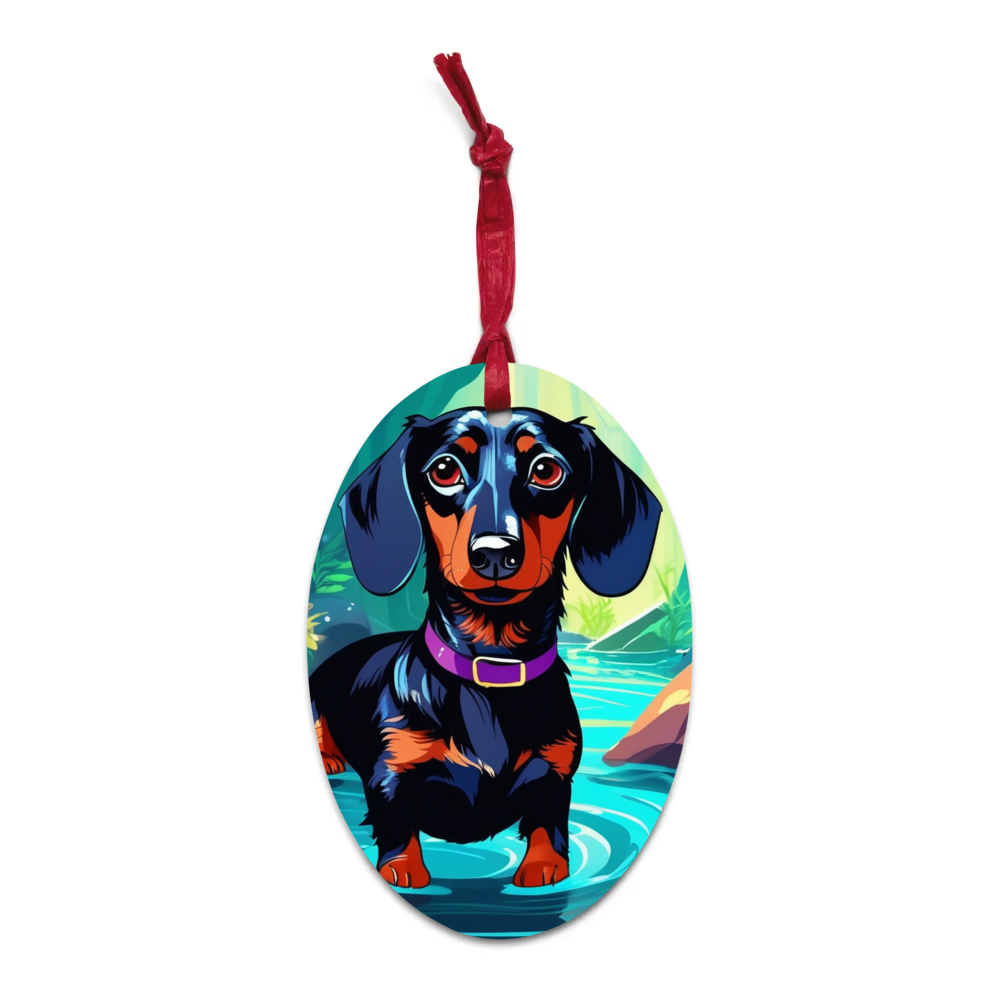 PugMug Custom Black Dachshund Wooden Ornament