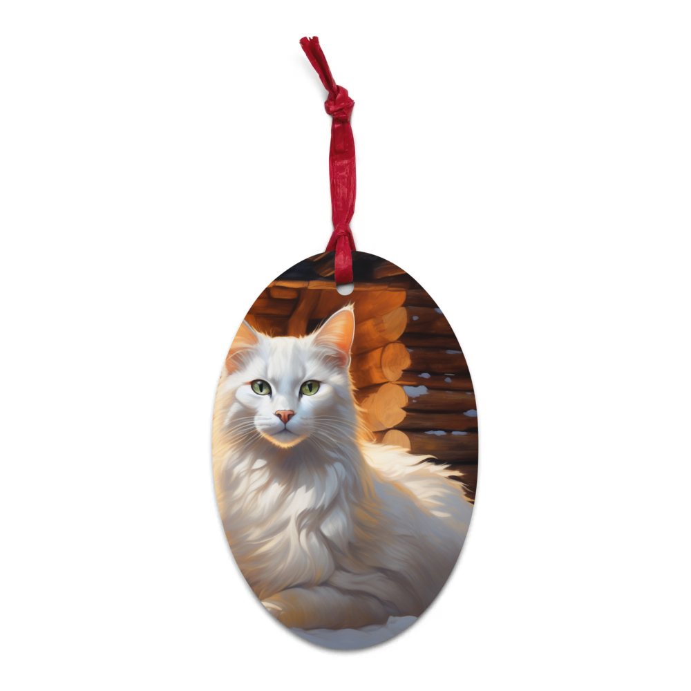 PugMug Custom White Companion Cat Wooden Ornament