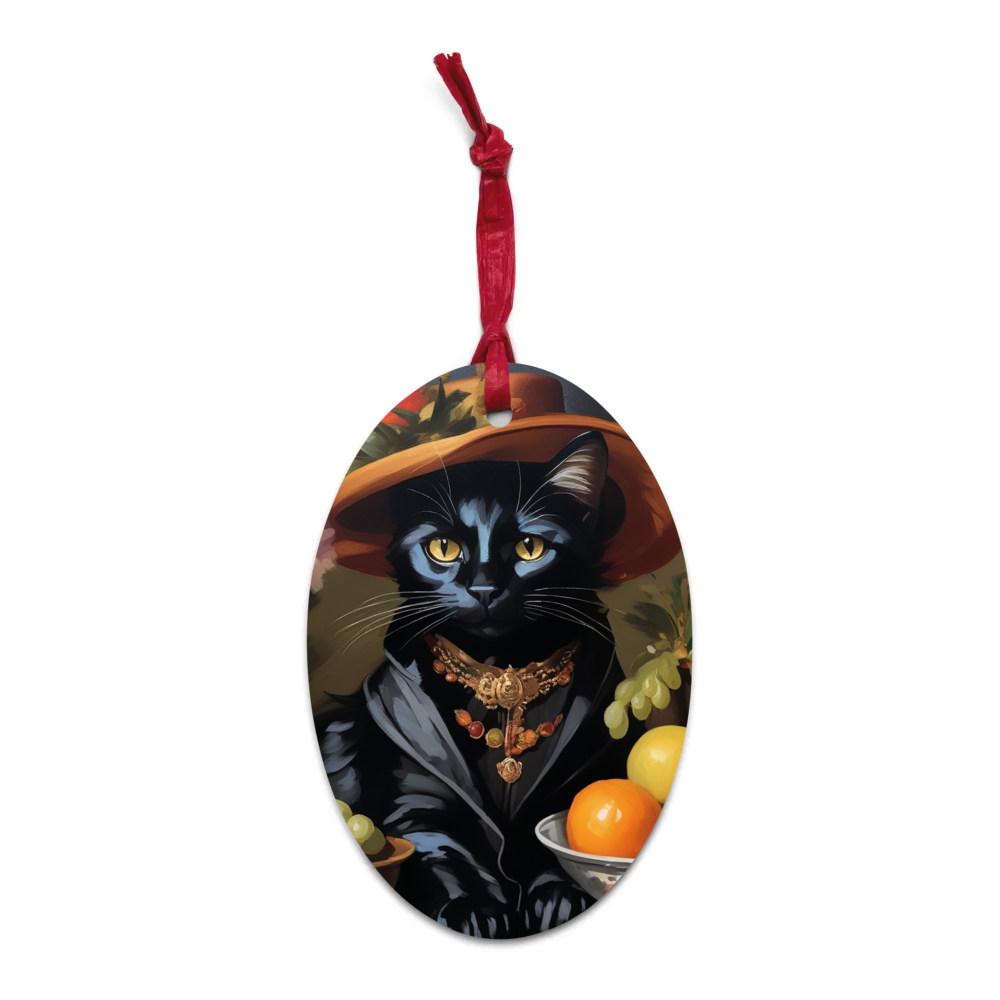 PugMug Custom Black Companion Cat Wooden Ornament