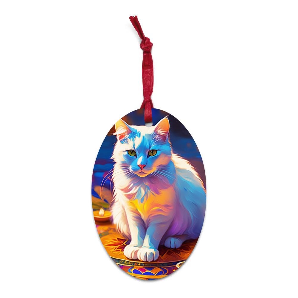 PugMug Custom White Companion Cat Wooden Ornament