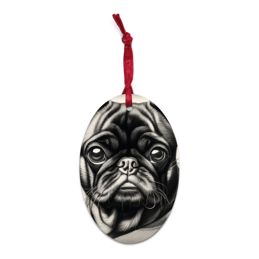PugMug Custom Black Pug Wooden Ornament