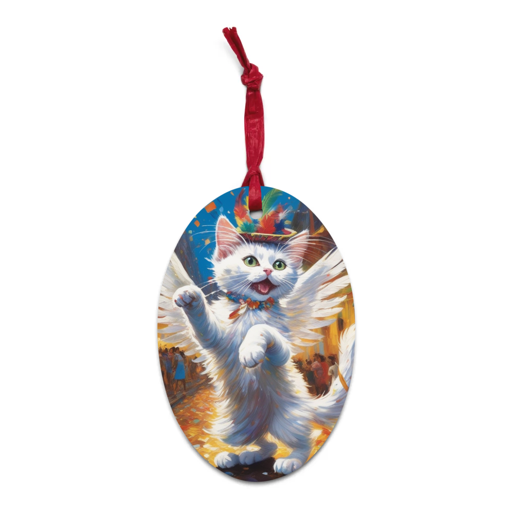 PugMug Custom White Companion Cat Wooden Ornament