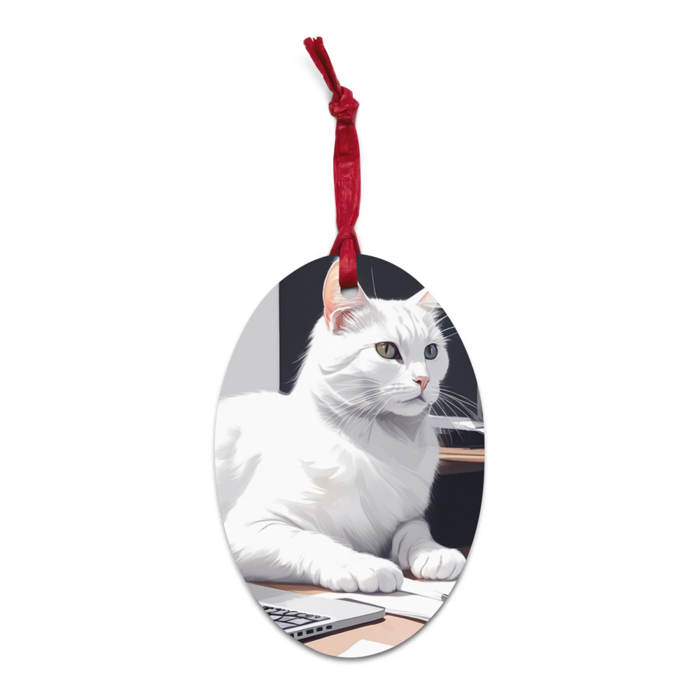 PugMug Custom White Companion Cat Wooden Ornament