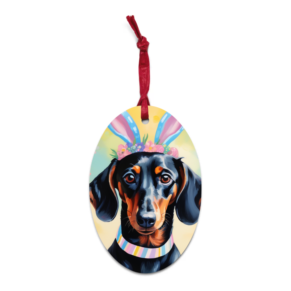 PugMug Custom Black Dachshund Wooden Ornament