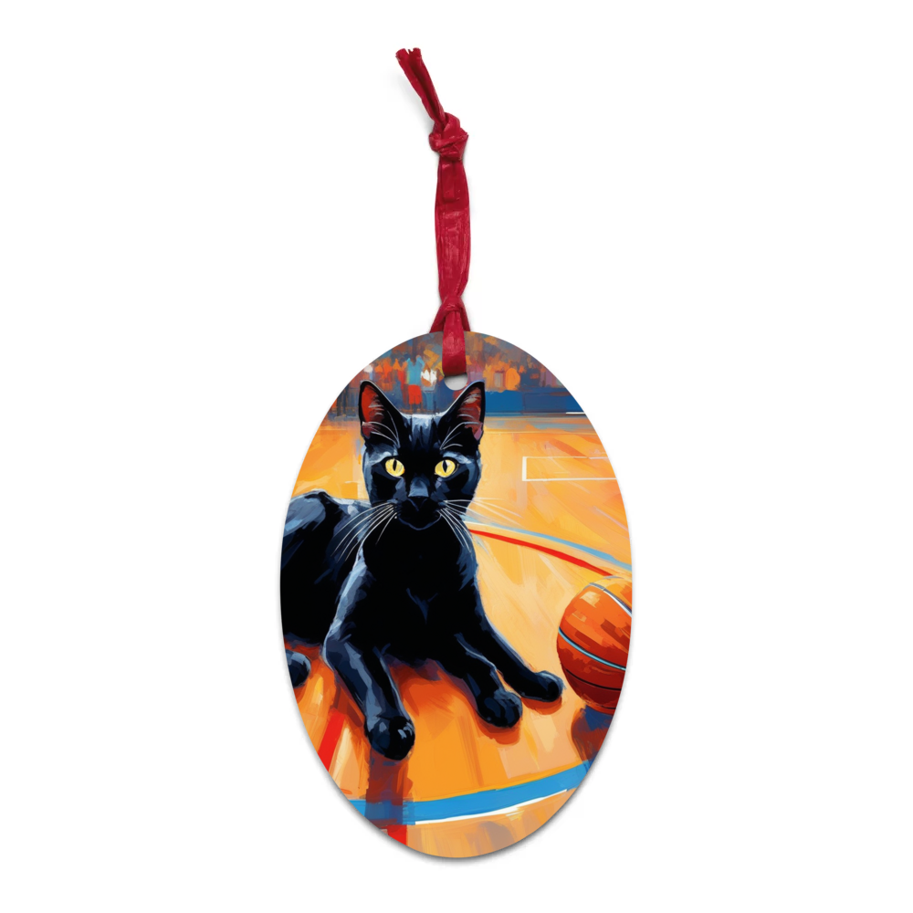 PugMug Custom Black Companion Cat Wooden Ornament