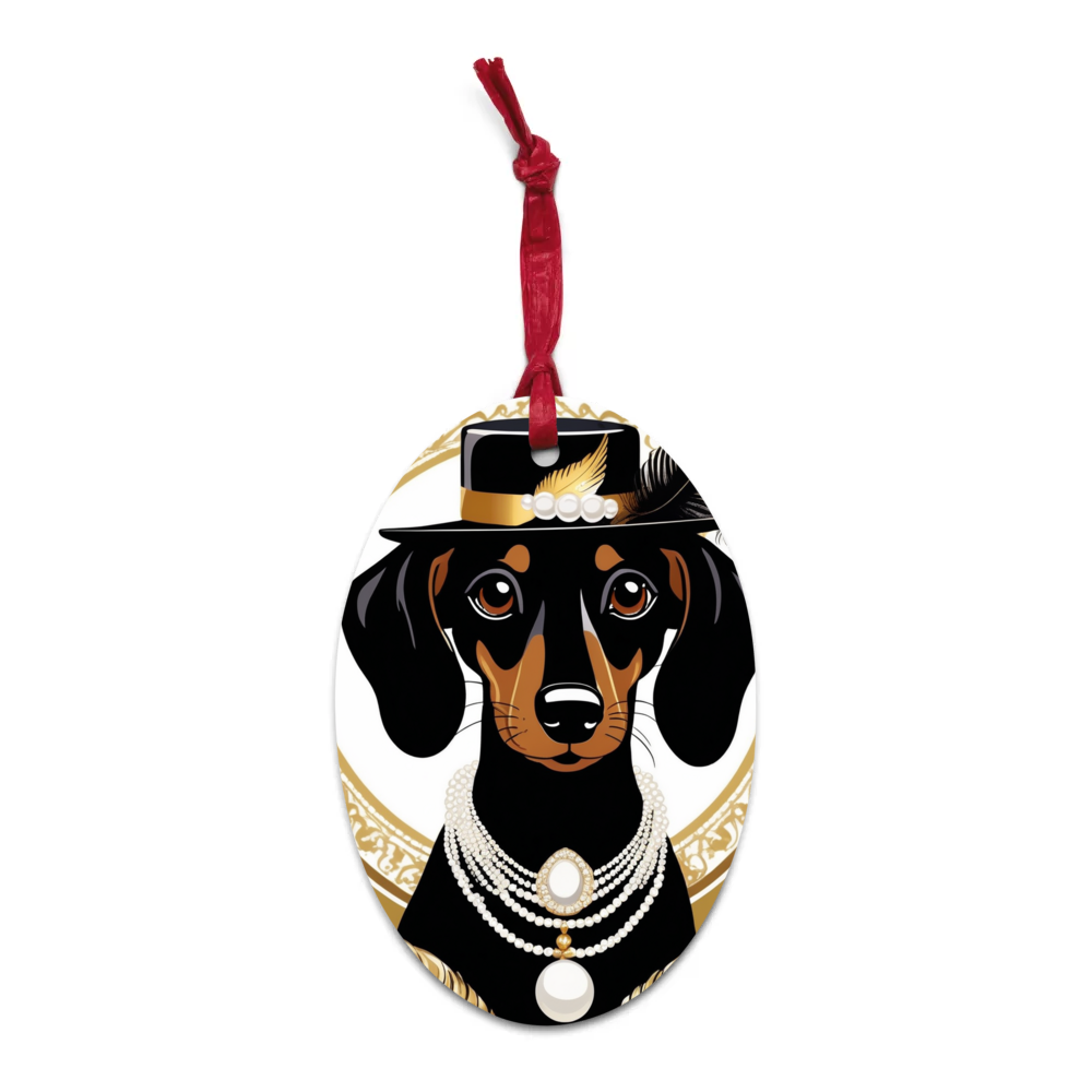 PugMug Custom Black Dachshund Wooden Ornament