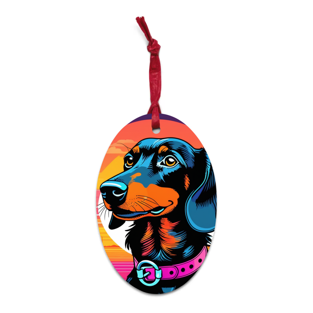 PugMug Custom Black Dachshund Wooden Ornament