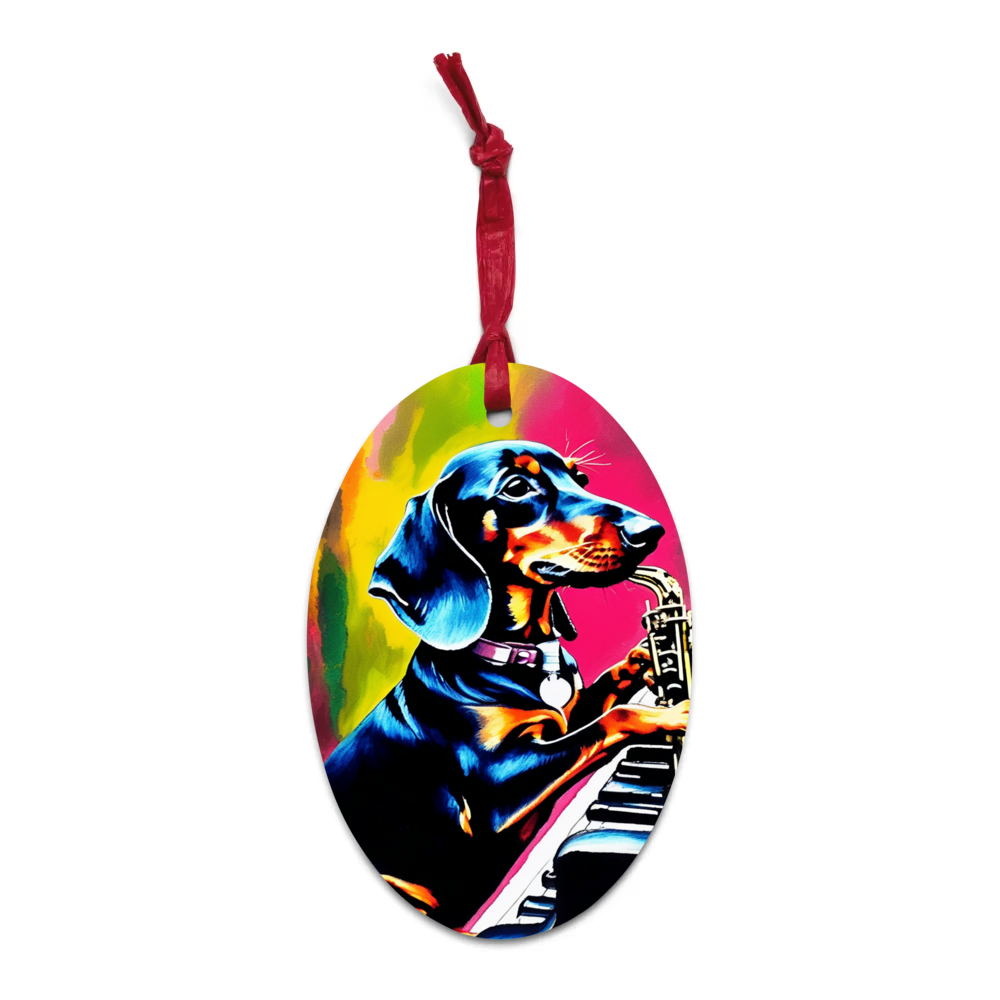 PugMug Custom Black Dachshund Wooden Ornament