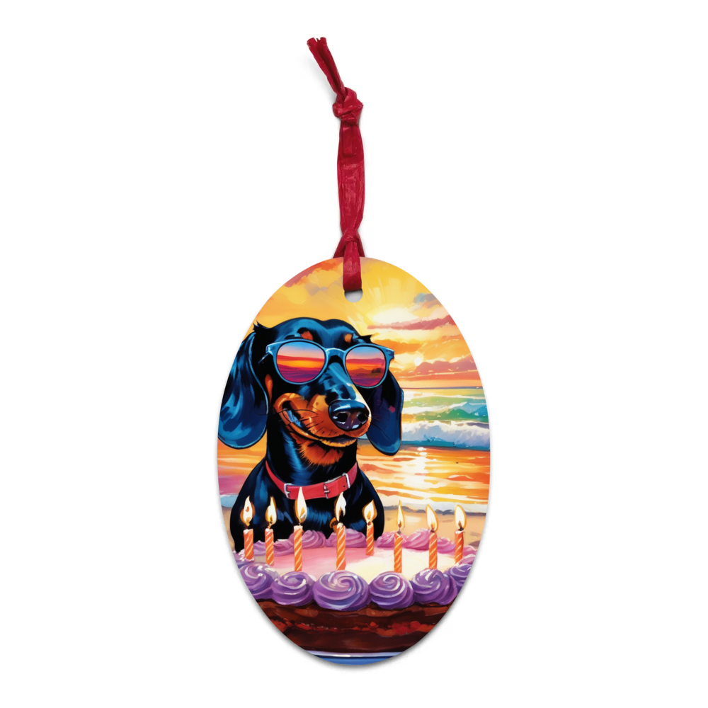 PugMug Custom Black Dachshund Wooden Ornament