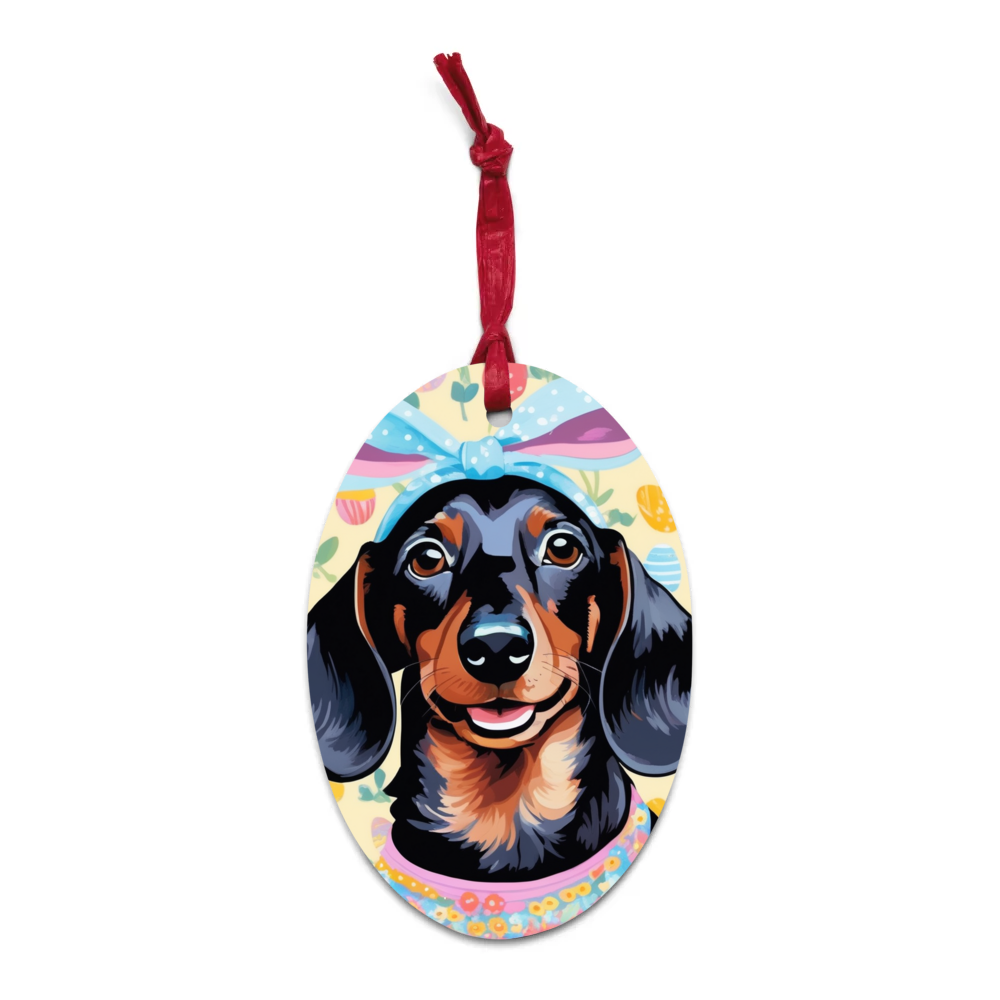 PugMug Custom Black Dachshund Wooden Ornament