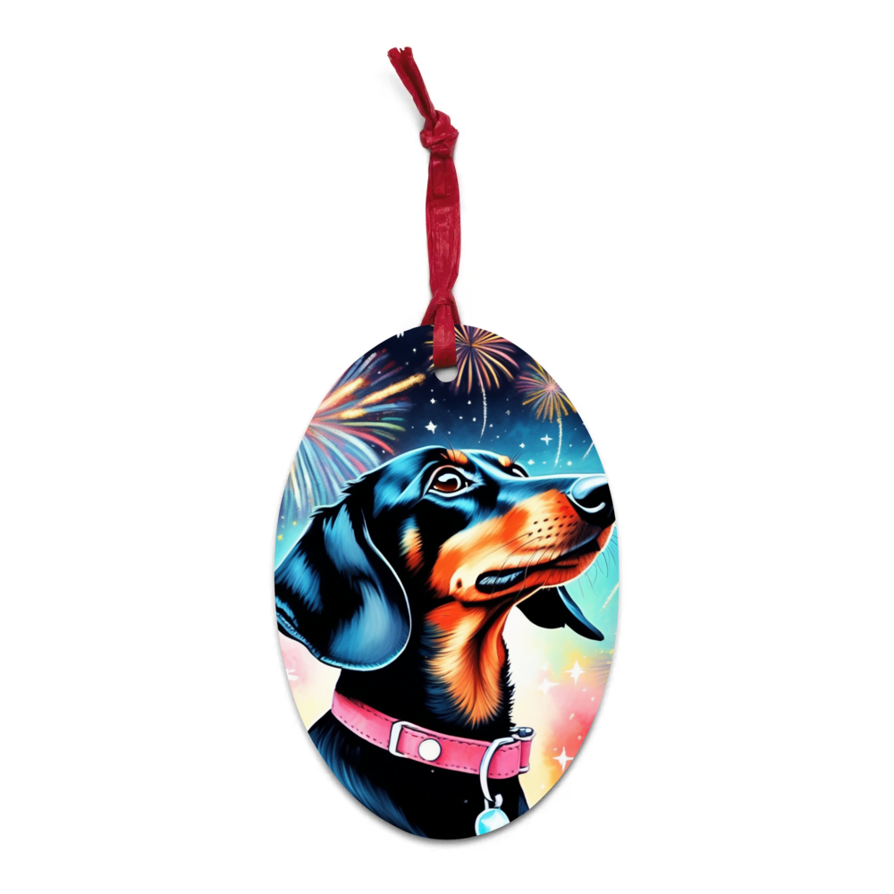 PugMug Custom Black Dachshund Wooden Ornament