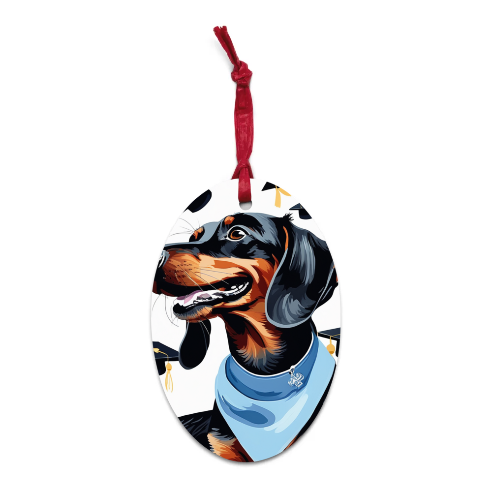 PugMug Custom Black Dachshund Wooden Ornament