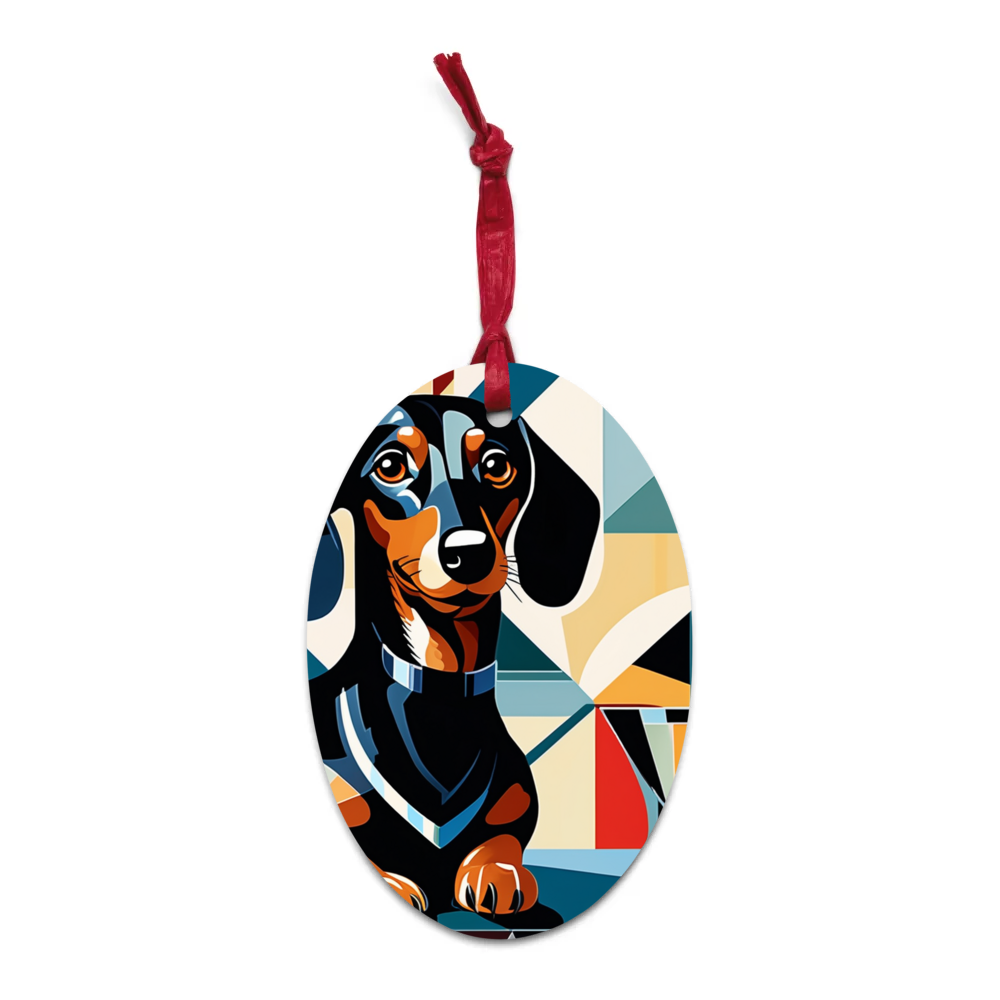 PugMug Custom Black Dachshund Wooden Ornament