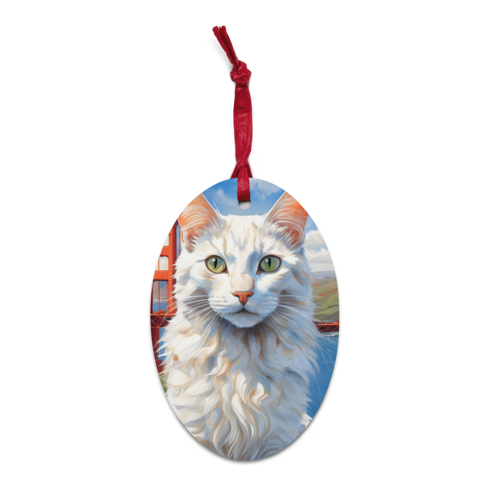PugMug Custom White Companion Cat Wooden Ornament