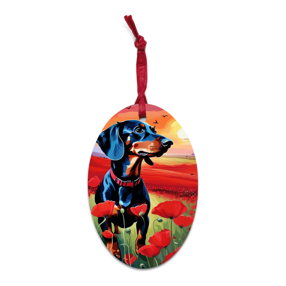 PugMug Custom Black Dachshund Wooden Ornament