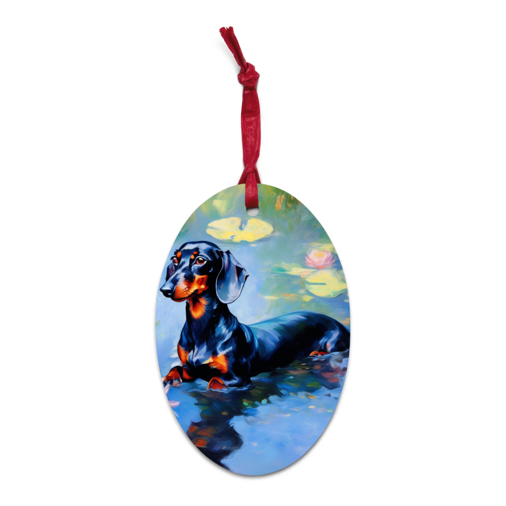 PugMug Custom Black Dachshund Wooden Ornament