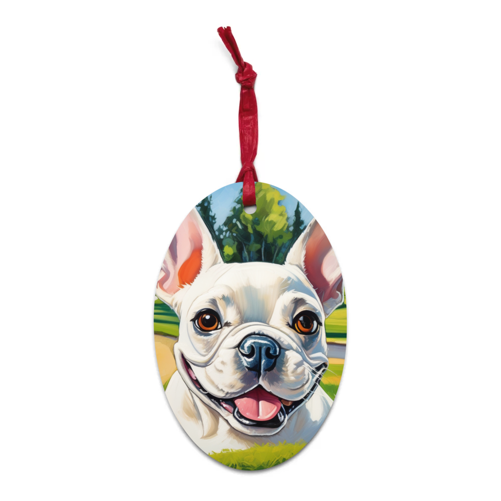 PugMug Custom White French Bulldog Wooden Ornament